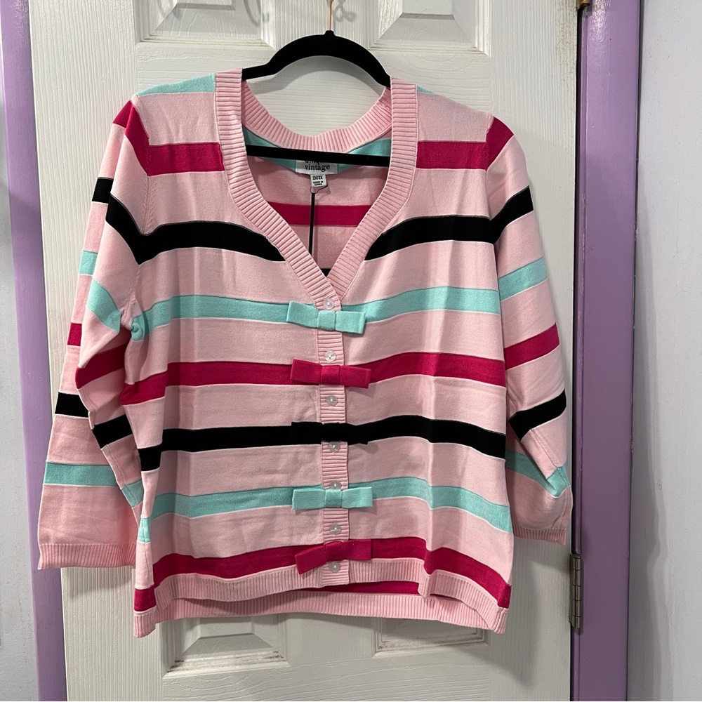 Unique Vintage Pink & Multi Stripe Cardigan